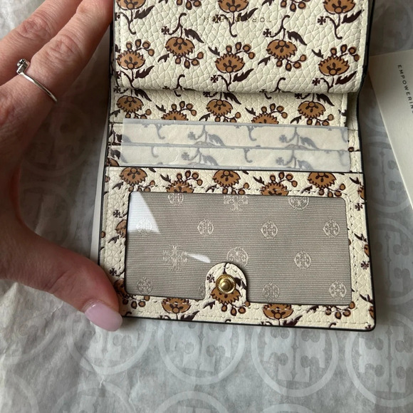 Tory Burch Blake Color Block Mini Wallet Orange Citrine Curly Ditsy Logo - Picture 5 of 10